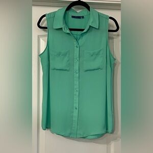 Apt 9 Mint Green Sleeveless Button Up VNevk Collared Front Pockets Blouse